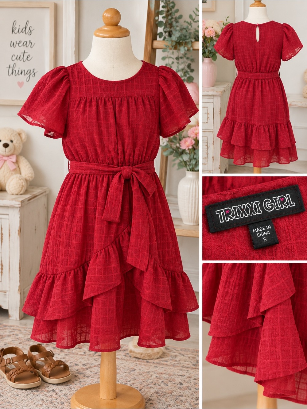 Trixxi Girl Layered Ruffle Tie-Waist Girls' Dress.